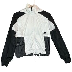 Adidas Womens Colorblock Hooded Windbreaker Jacket White Black CY7320 Sm. *READ*